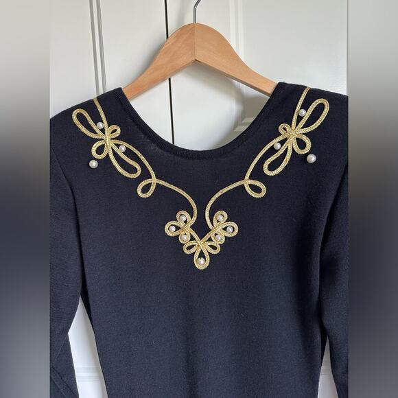 VTG VINTAGE FUSION Black knit Jeweled Wool Sweater Dress MEDIUM - Picture 6 of 9